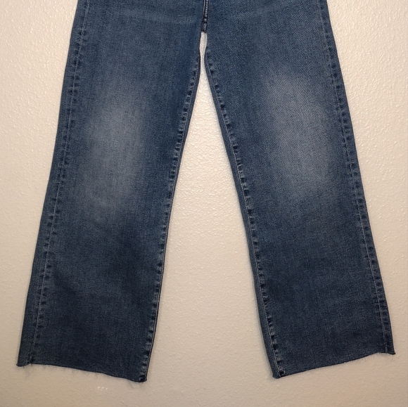 7 For All Mankind Cropped Alexa Blue High Rise Cut Hem Trouser Wide Leg Jeans - Picture 5 of 15